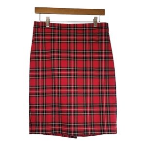 J Crew Red Tartan Plaid Pencil Skirt Size 2